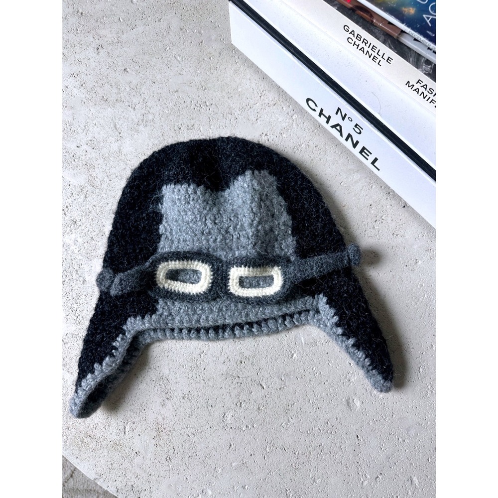 Vintage Peruvian Trading Company Crochet Knit Aviator Goggle Beanie Hat Earflap